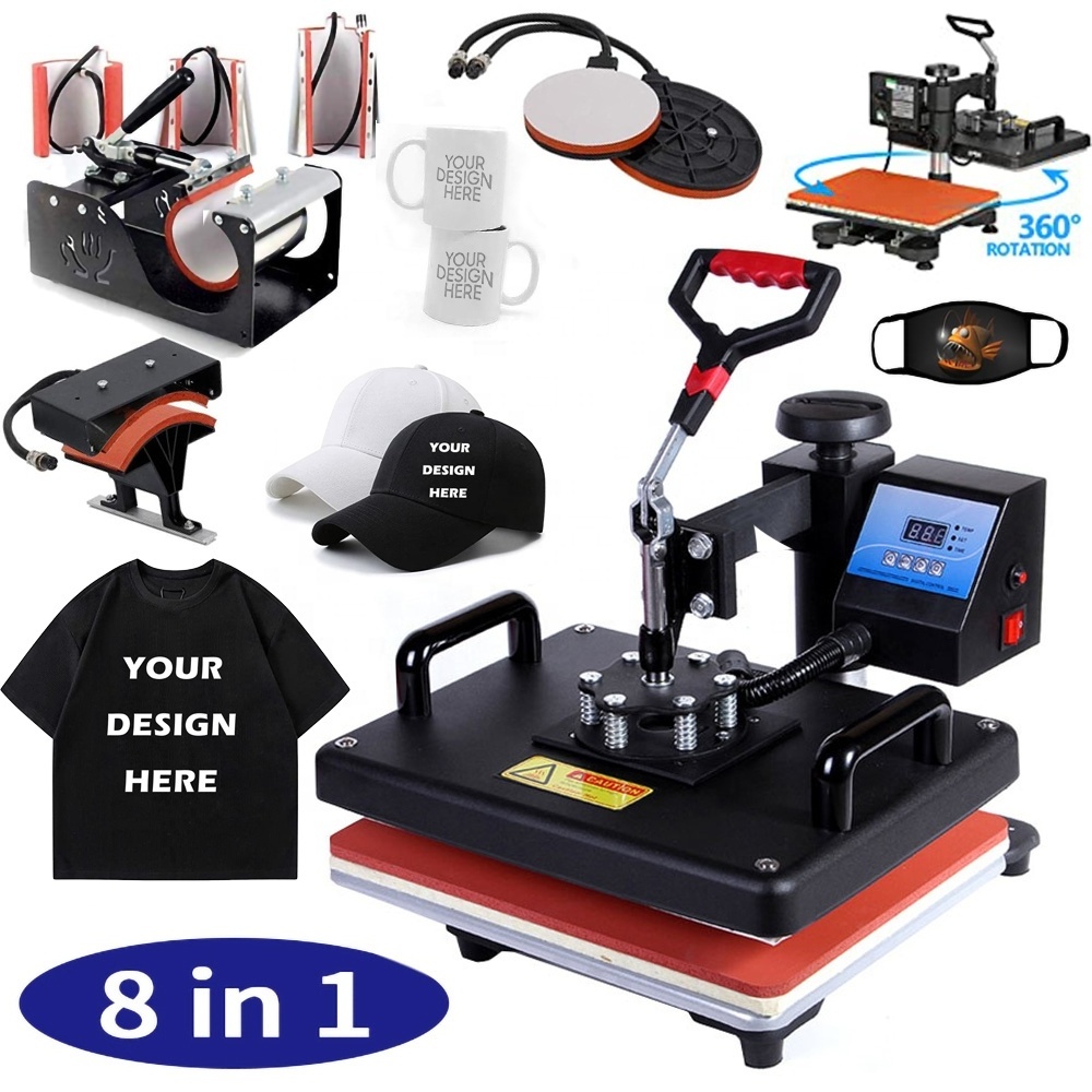 8 in 1 Combo impresora de transferencia Heat Press tshirt Printing Machine