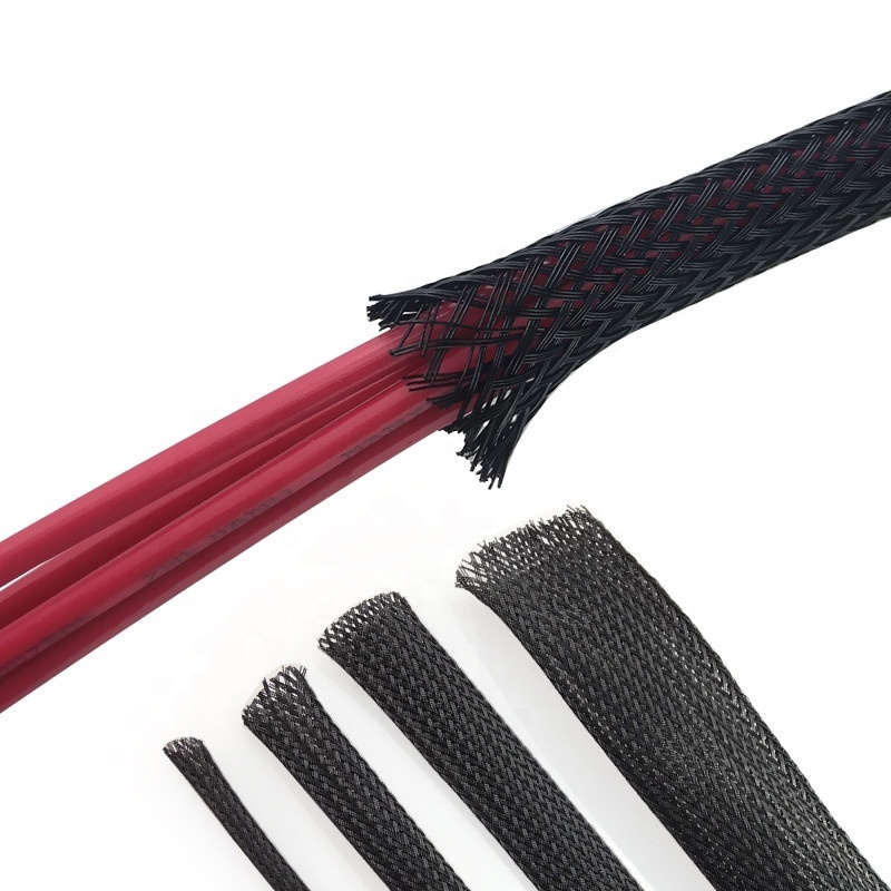 Heat resistant pc rubber auto wire lot sheathing pet expandable braided cable sleeve