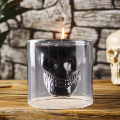 Custom Novelty Halloween Skulled Glass Candle Jar Halloween Pillar Scented Paraffin Wax Home Decoration