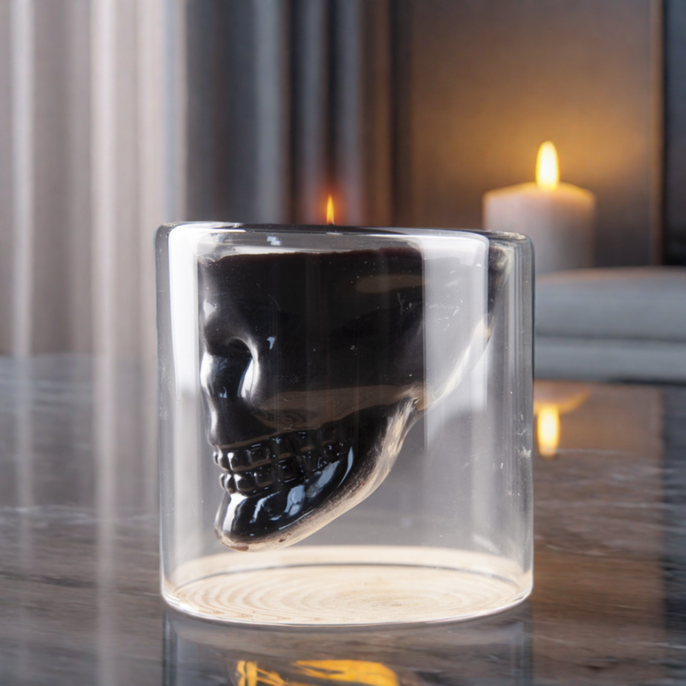 Custom Novelty Halloween Skulled Glass Candle Jar Halloween Pillar Scented Paraffin Wax Home Decoration