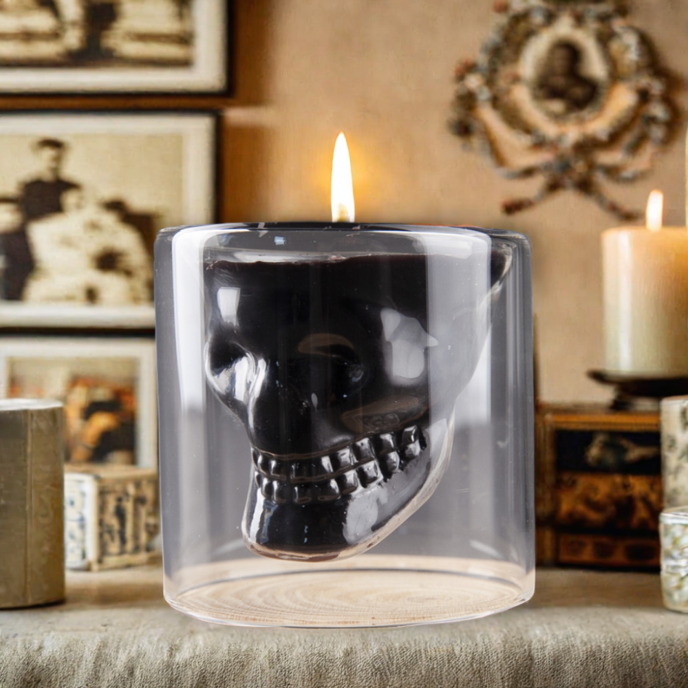 Custom Novelty Halloween Skulled Glass Candle Jar Halloween Pillar Scented Paraffin Wax Home Decoration