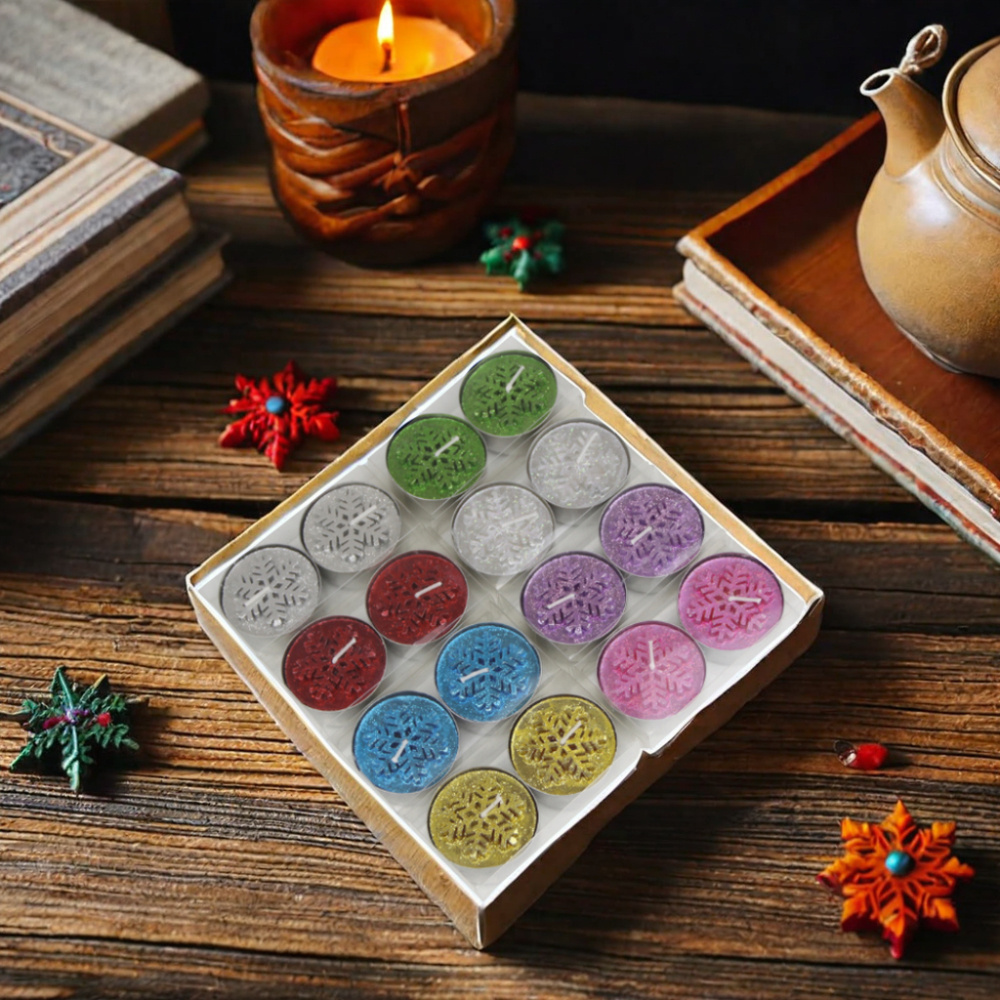 Colorful Snowflake Design Mini Scented Tealight Candle Christmas Paraffin Wax Tea Light for Birthdays Parties Valentine's Day