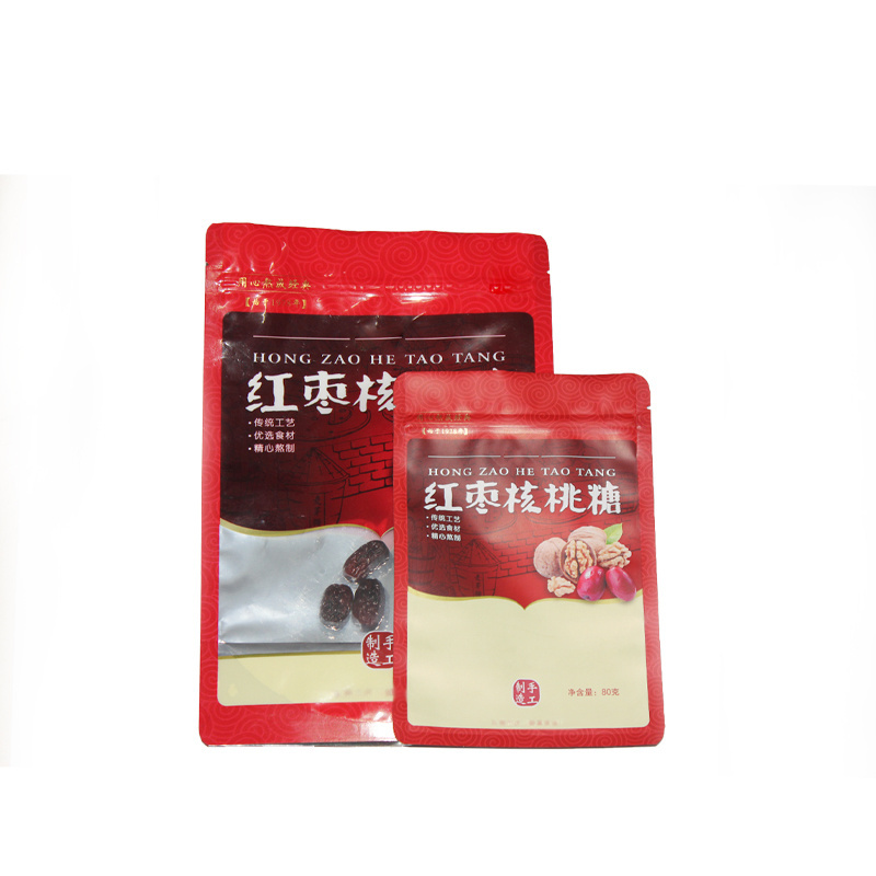 Custom Plastic Composite Stand up Mylar Pouches For Jujube Nut Walnut Cookie Candy Dry Food Packaging