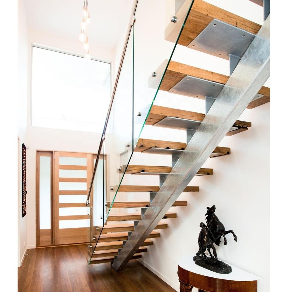 Stainless steel stairs indoor with beach treads wooden stair steps glass treads staircase design for Apartment