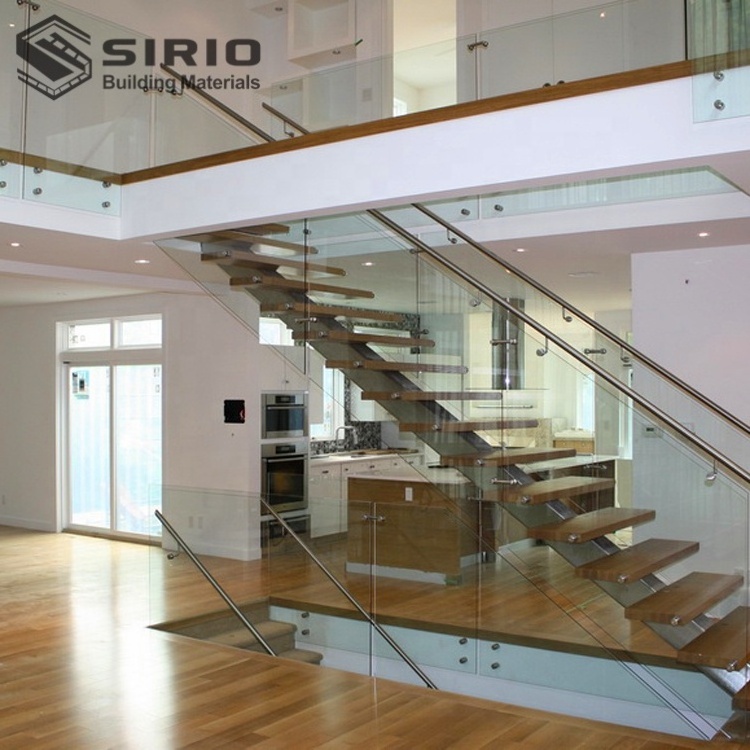 Stainless steel stairs indoor with beach treads wooden stair steps glass treads staircase design for Apartment