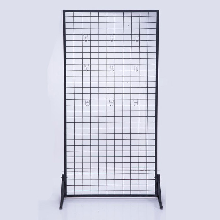 Metal erect multipurpose hanging boutique goods rack wire grid wall panel display rack