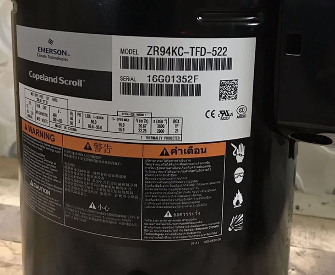 Copeland Scroll Compressors ZR Series ZR94KC-TFD-522 R22 refrigerant 7.8HP  refrigeration scroll compressor Scroll copeland