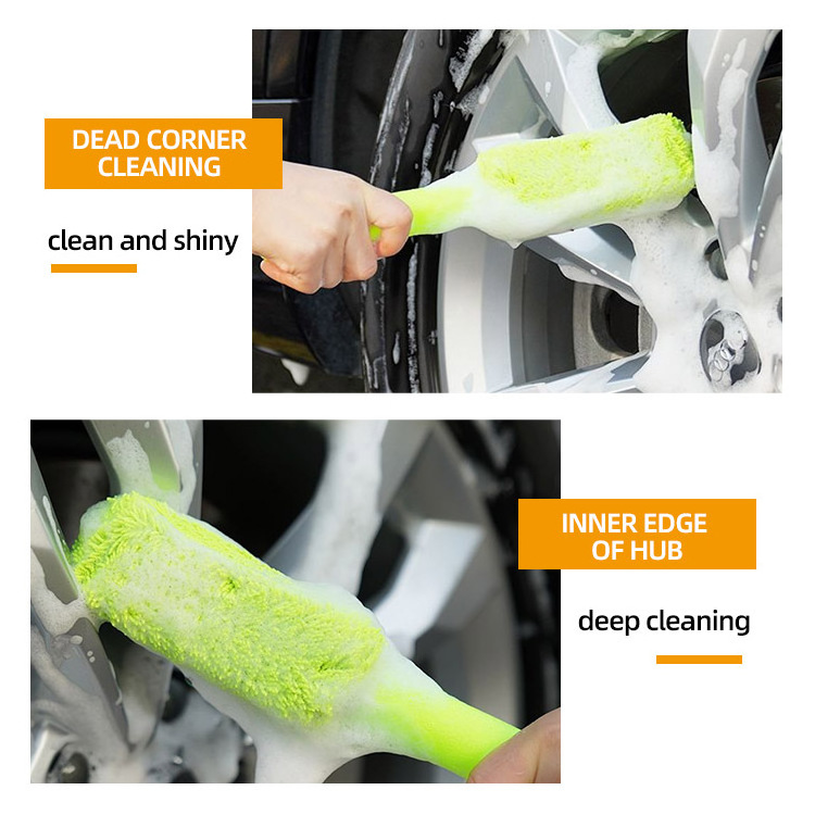 Long Handle Auto Detailing Cleaning Tire Washing Brush Microfiber Green Wheel Cleaner Washing Brush