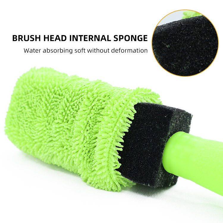 Long Handle Auto Detailing Cleaning Tire Washing Brush Microfiber Green Wheel Cleaner Washing Brush