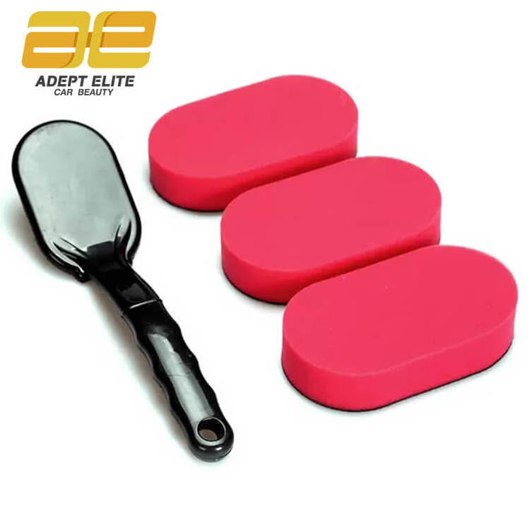 Car Wheel and Tire Waxing Applicator Coating Sponge Brush Black and Red Waxing Sponge Brush Replaceable Cleaning Hand Pad