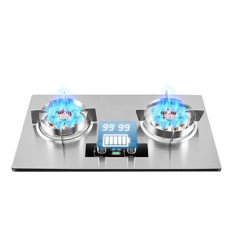 fire powerful built in gas cooker LPG gas cook tops stainless steel top 2 burner gas stove for kitchen