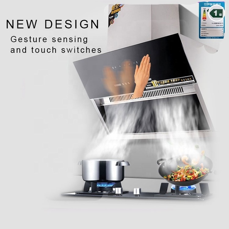 Super strong suction auto-clean chimney hood side range hood  double motors kitchen chimney