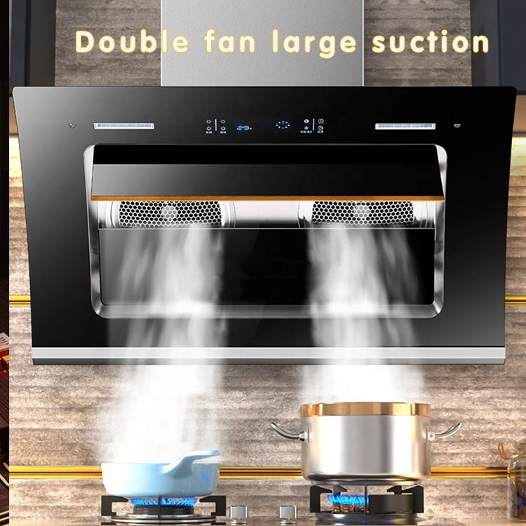 Super strong suction auto-clean chimney hood side range hood  double motors kitchen chimney