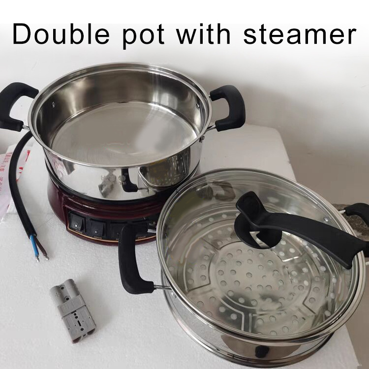 portable 24V  double boiler 304 stainless steel 800 Watt solar power battery powered solar steamer pot cooker