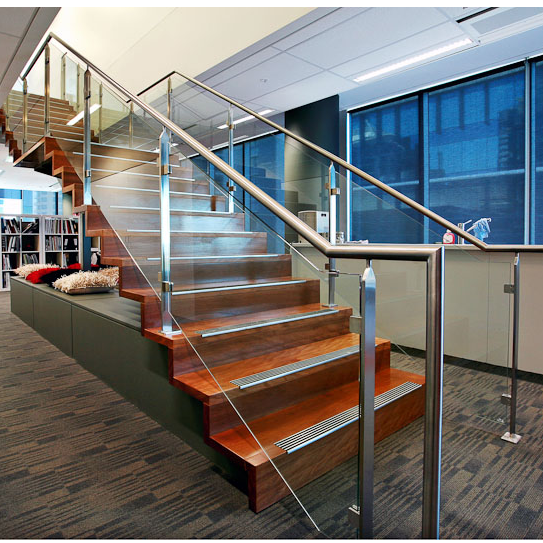 Indoor Frameless Plexiglass Stair Stainless Steel Pipe/PVC Wooden Staircase Handrail Design