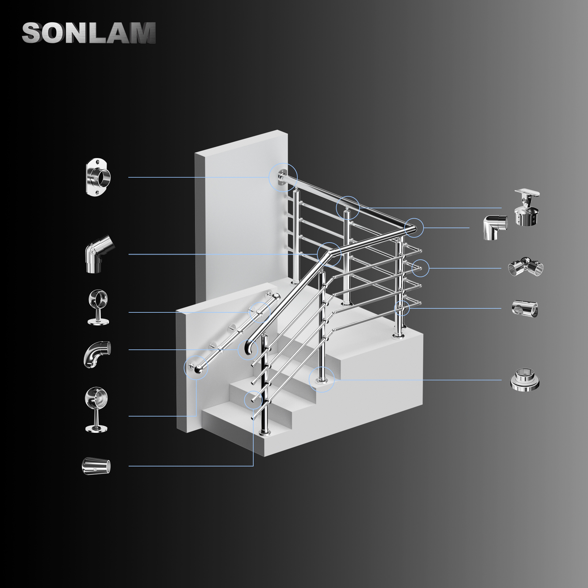 Luxurious Stainless Steel Balustrade Handrail  Railing Post Systems