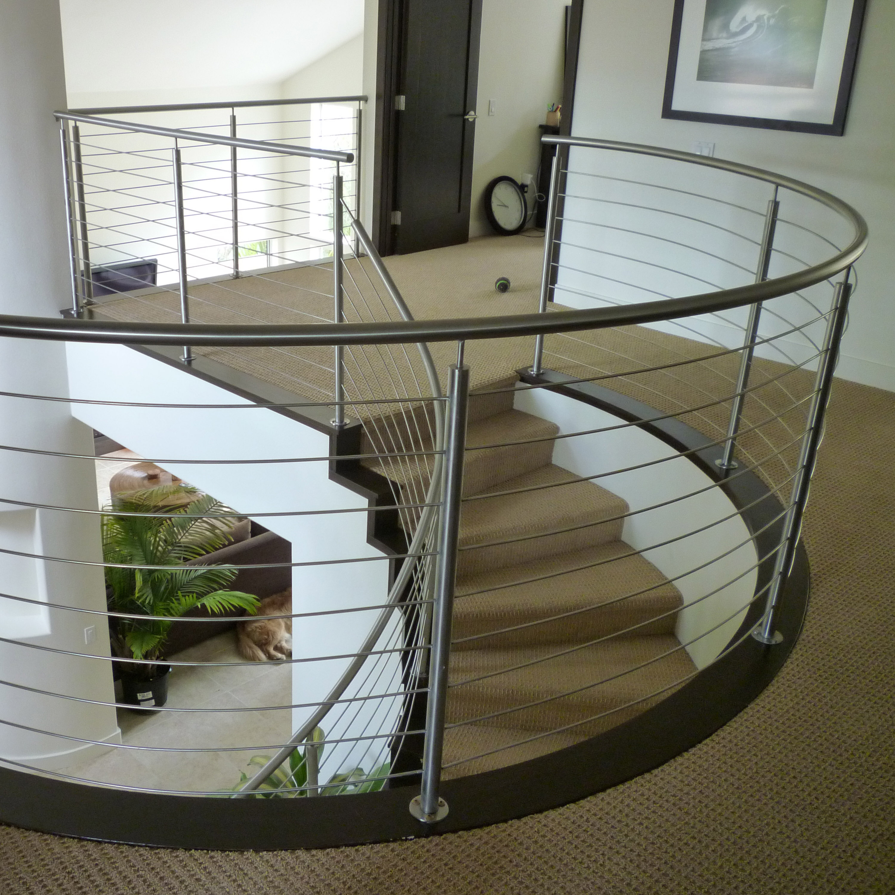 Indoor Frameless Plexiglass Stair Stainless Steel Pipe/PVC Wooden Staircase Handrail Design