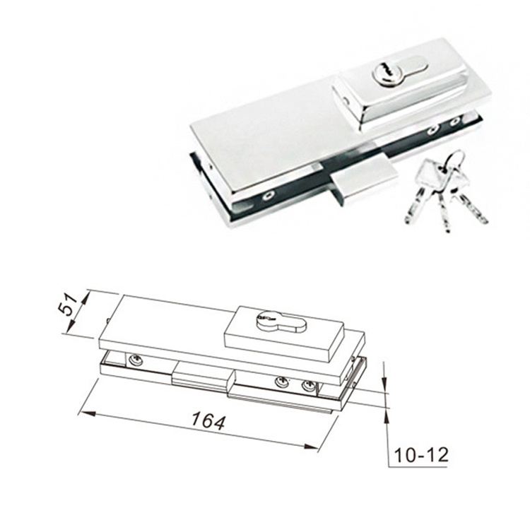 Frameless Glass Sliding Door Handle Stainless Steel Lock Clamp with Two Keys Hardware Hinge Fittings