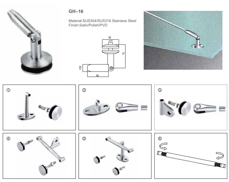 Wholesale Durable Glass Canopy Hardware Awning with stainless Steel SUS304 316 Satin Polish PVD Finish