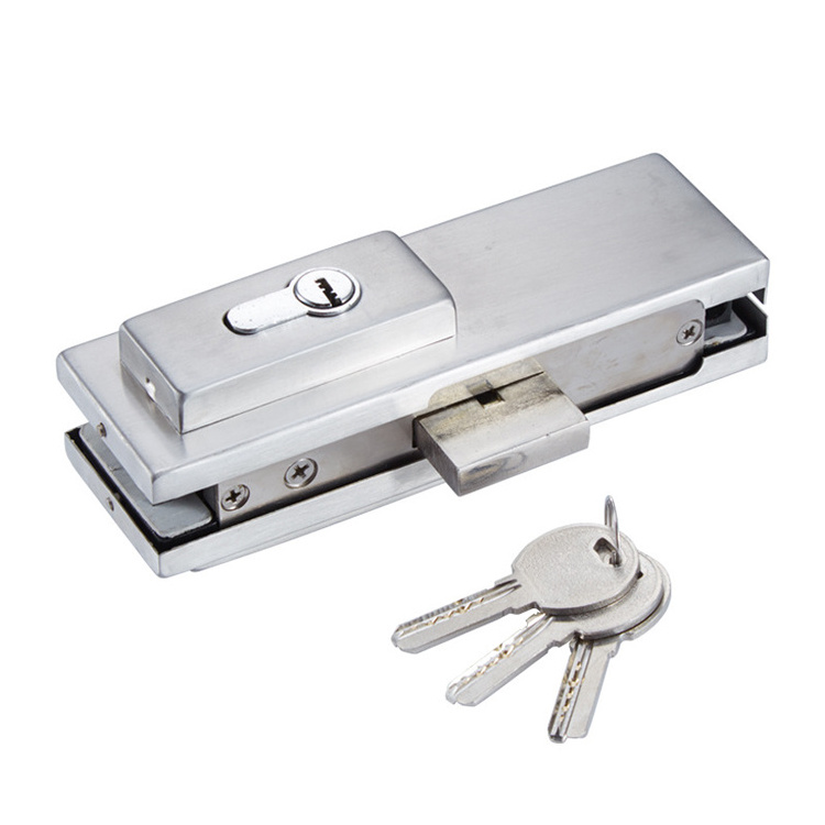 Frameless Glass Sliding Door Handle Stainless Steel Lock Clamp with Two Keys Hardware Hinge Fittings