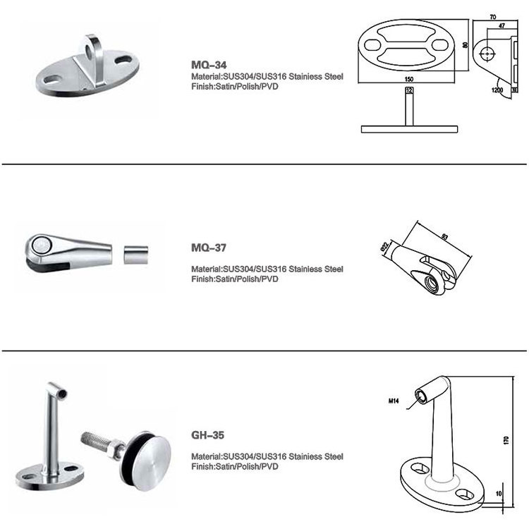 Wholesale Durable Glass Canopy Hardware Awning with stainless Steel SUS304 316 Satin Polish PVD Finish