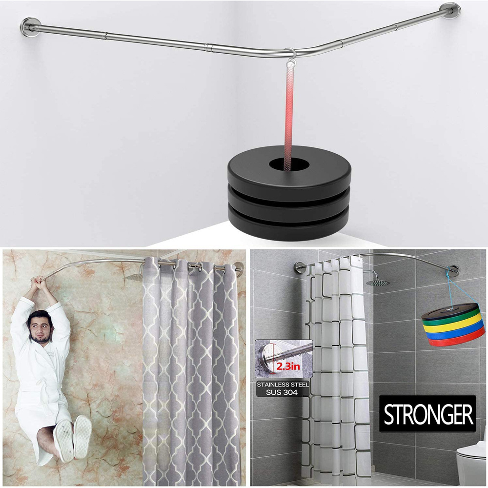 Drill Free Adjustable 304 Stainless Steel Stretchable L Shaped Corner Shower Curtain Rod