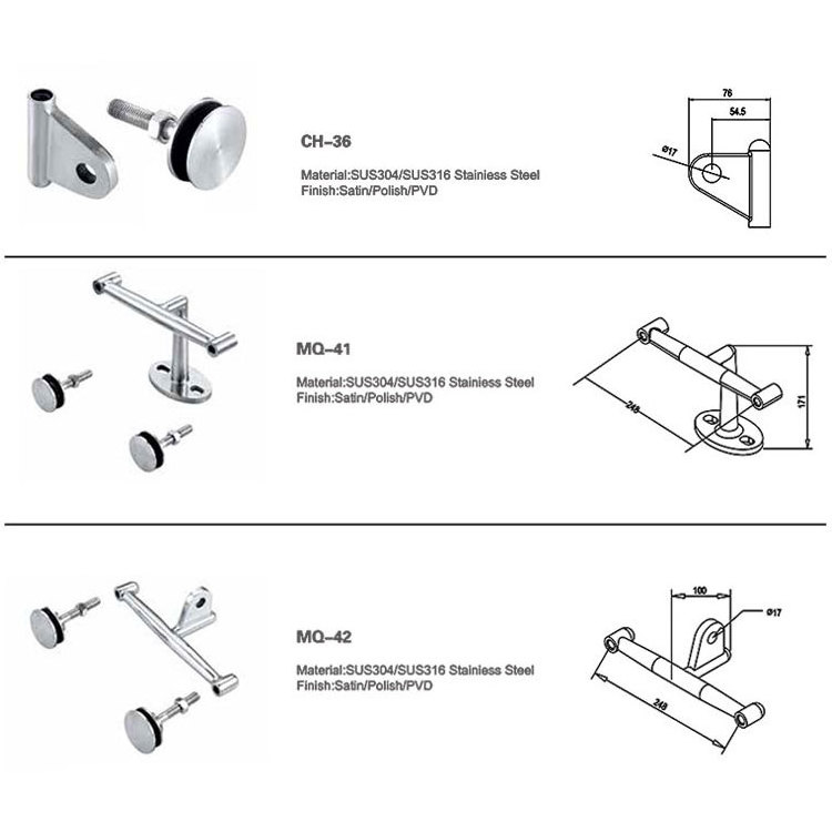 Wholesale Durable Glass Canopy Hardware Awning with stainless Steel SUS304 316 Satin Polish PVD Finish