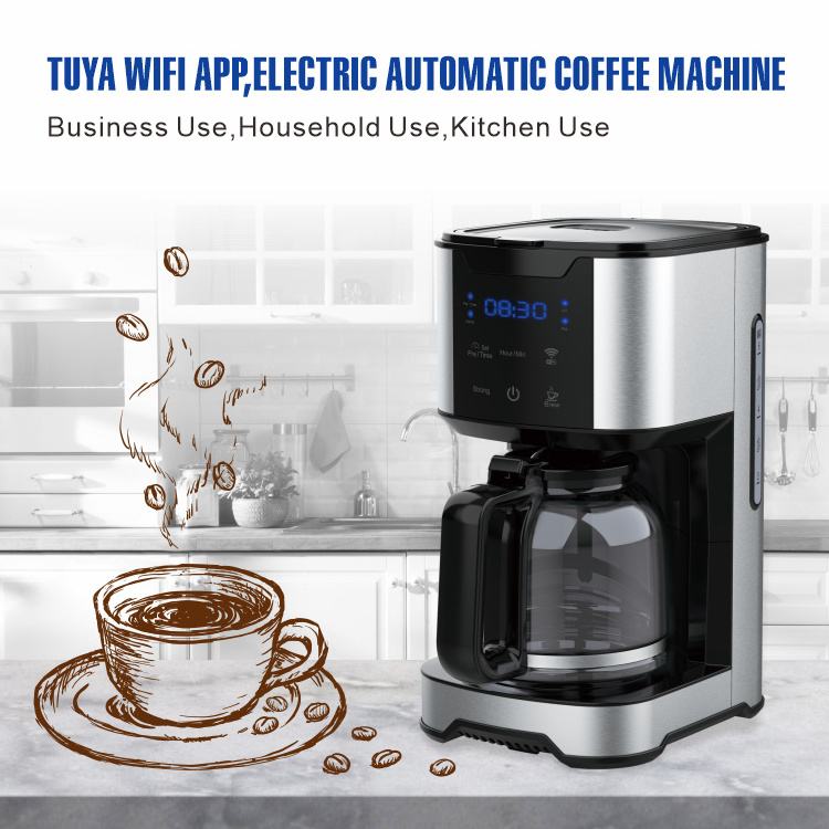 American Digital Espresso Smart Coffee Machine Wifi 12 Cup Drip Coffee Maker With Touch Screen