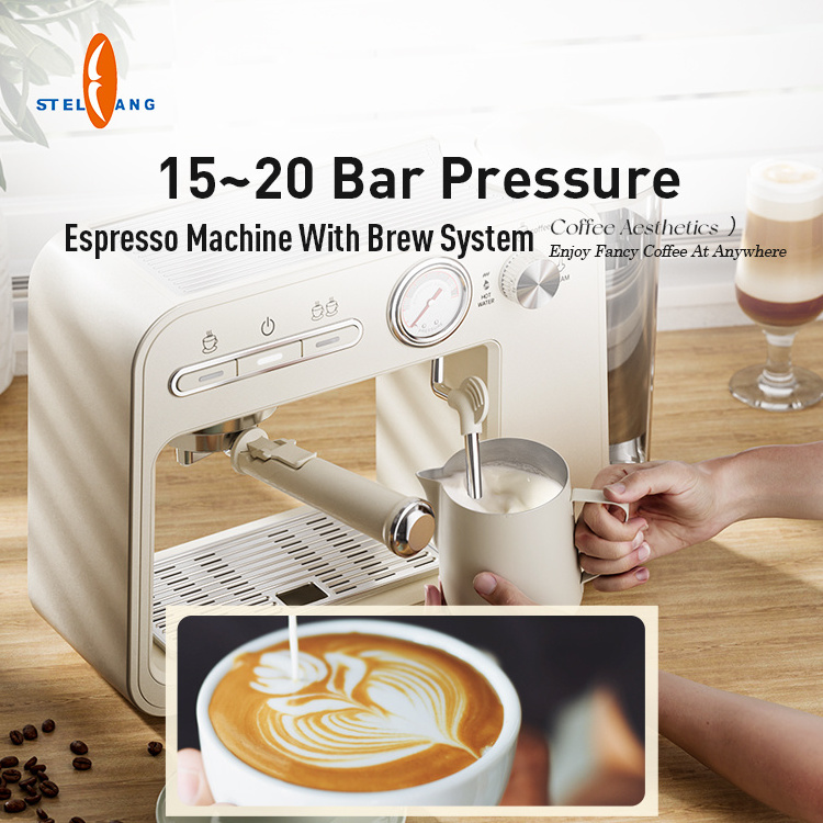 Shunde 2 in 1 coffee machine stainless steel Cappuccino espresso Coffee Maker With Pressure Gauge