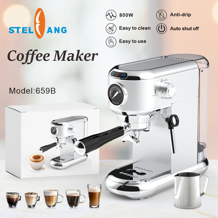 Multi function professional 2 in 1 double serve powder semi automatic espresso coffee maker with milk frother