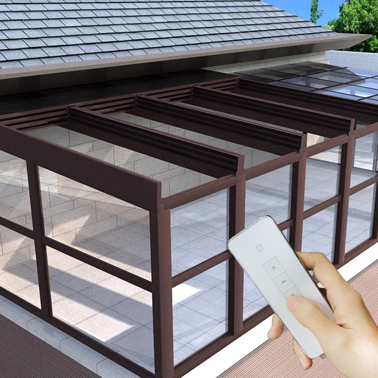 Glass Roof Price Patio Sliding Retractable Tempered Fiber Glass Roofing System Aluminium Skylight Awning Electric Glass Roof