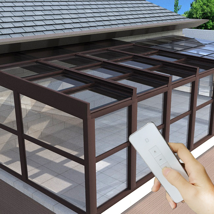 Glass Roof Price Patio Sliding Retractable Tempered Fiber Glass Roofing System Aluminium Skylight Awning Electric Glass Roof