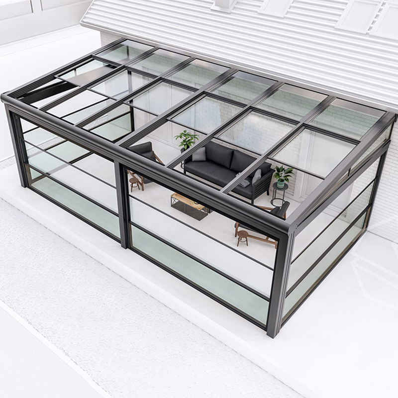 European Style Safety Laminated Glass Roof Aluminum Sun Room Aluminum Electric Door Canopy Awning