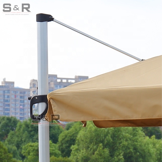 Outdoor Sun Garden Cantilever Hanging Patio parasol umbrellas parts with LED Solar logo prints