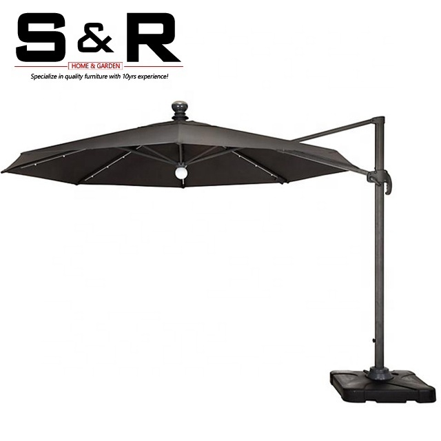 Outdoor Sun Garden Cantilever Hanging Patio parasol umbrellas parts with LED Solar logo prints