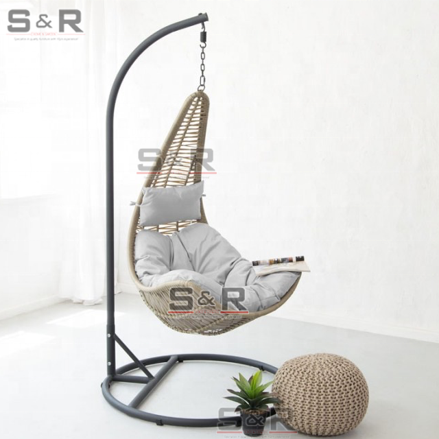 Hot selling new style Outdoor patio Adult Rattan wicker egg hanging chair hanging hammock rattan floor chair with stand