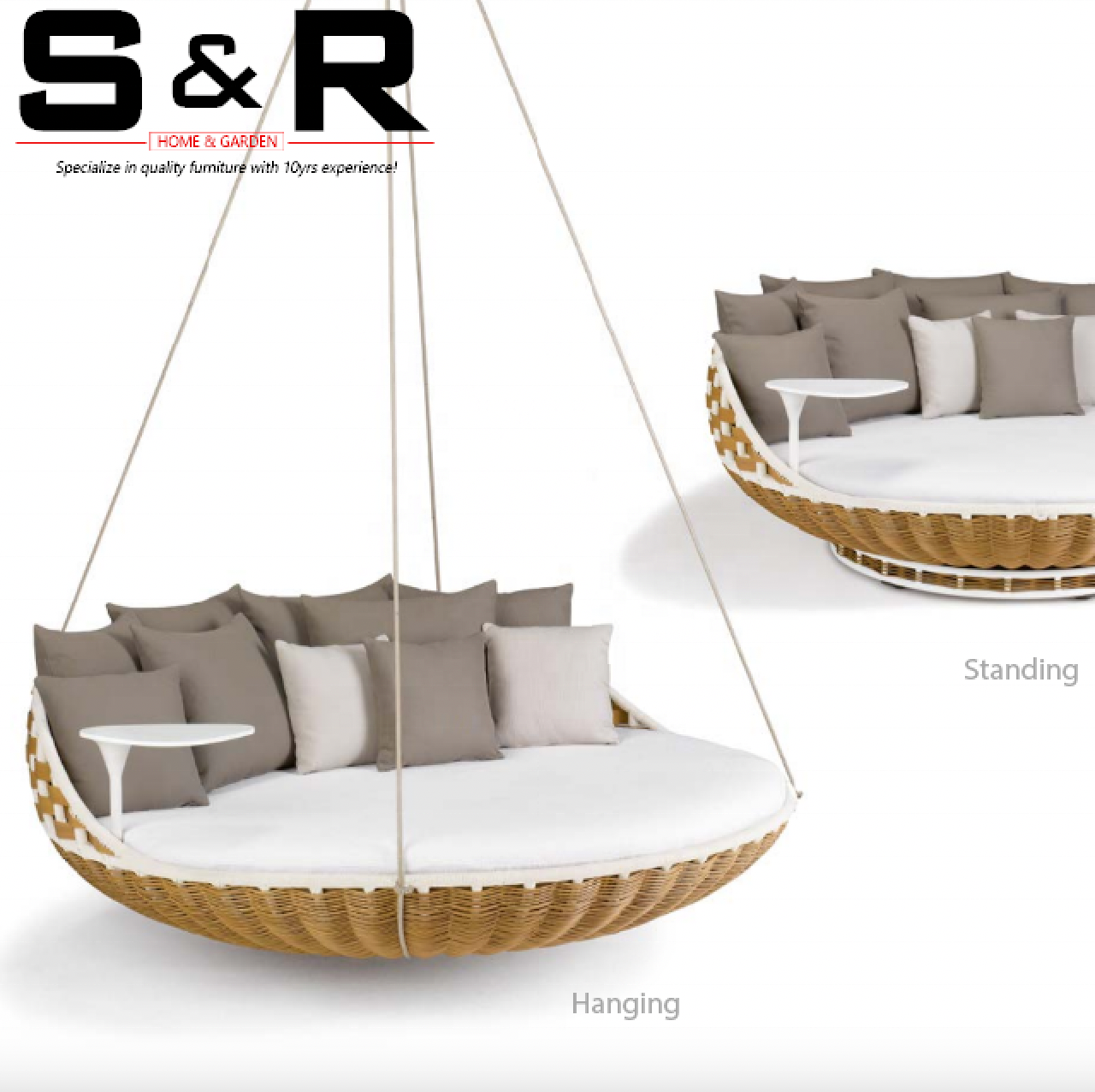 Outdoor Hanging Daybed garden Swing Bed Wicker Round Hanging rattan wicker beds SR-S608