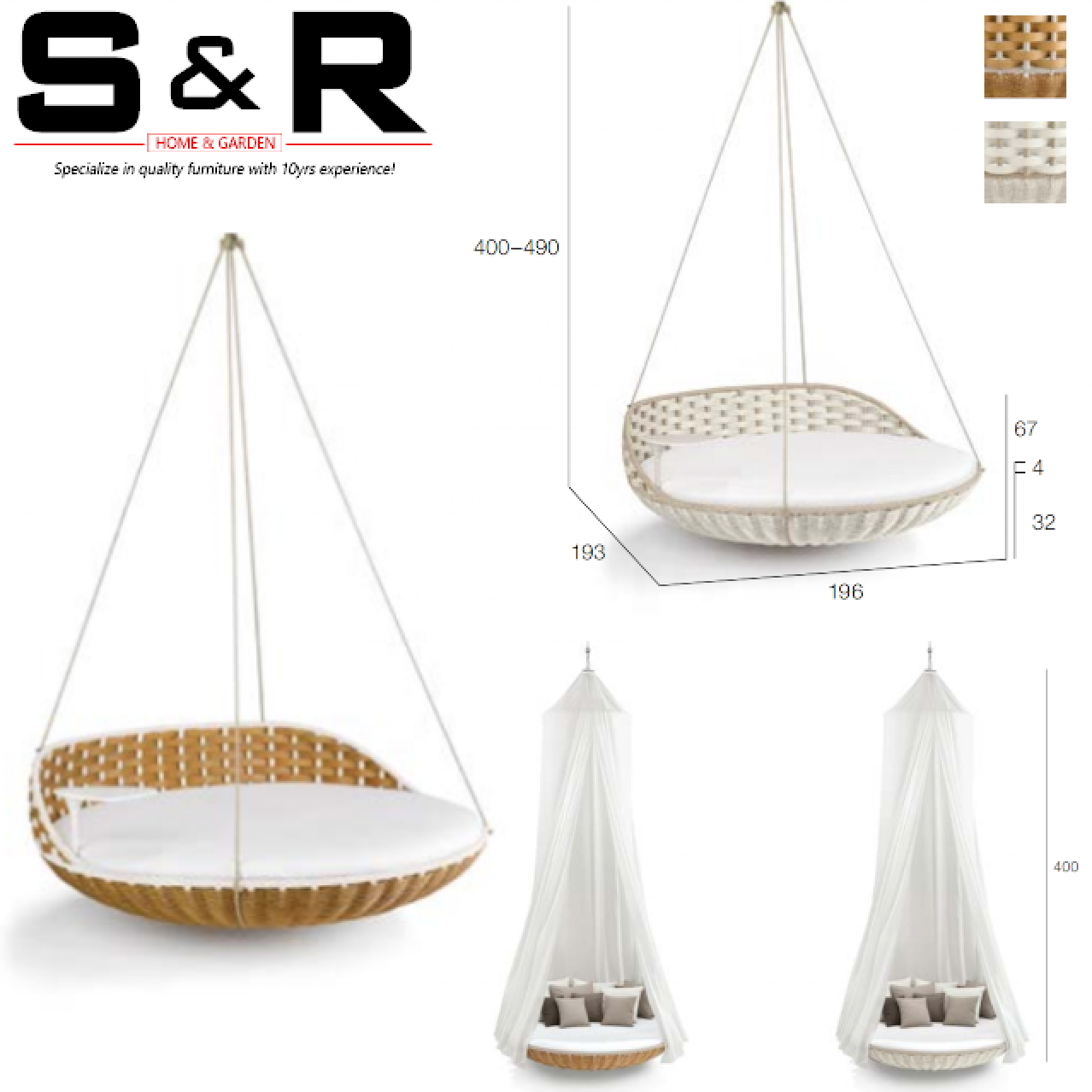 Outdoor Hanging Daybed garden Swing Bed Wicker Round Hanging rattan wicker beds SR-S608