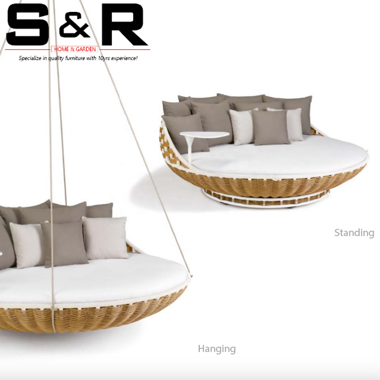 Outdoor Hanging Daybed garden Swing Bed Wicker Round Hanging rattan wicker beds SR-S608