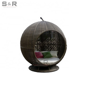 New designs rattan bed cabana garden furniture white brown rattan apple shaped sunbed / daybed / cabin