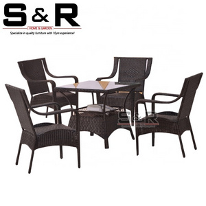 Unique design outdoor restaurant furniture wicker rattan dining set bench out door furniture dining table set