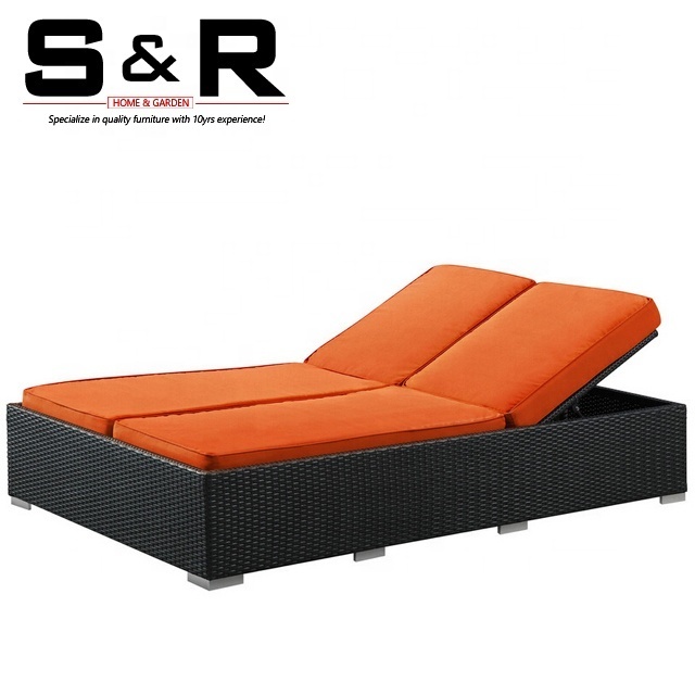 SR Furniture hotel outdoor pool furniture double seat large sun beds rattan garden furniture