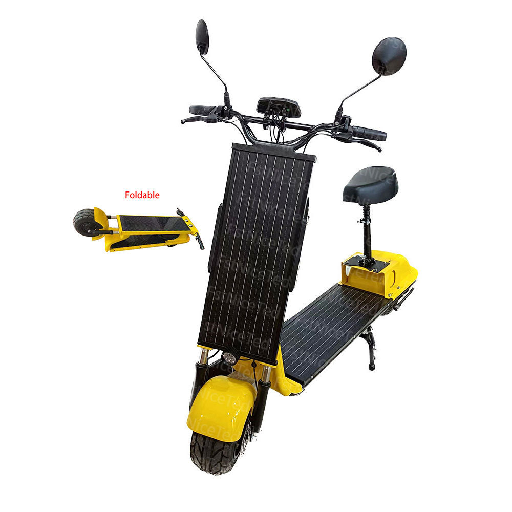 New Innovation Tech 36V 400w 48v 700w two wheels adult Energy foldable electric Solar powered Scooter With Solar Panel Seat