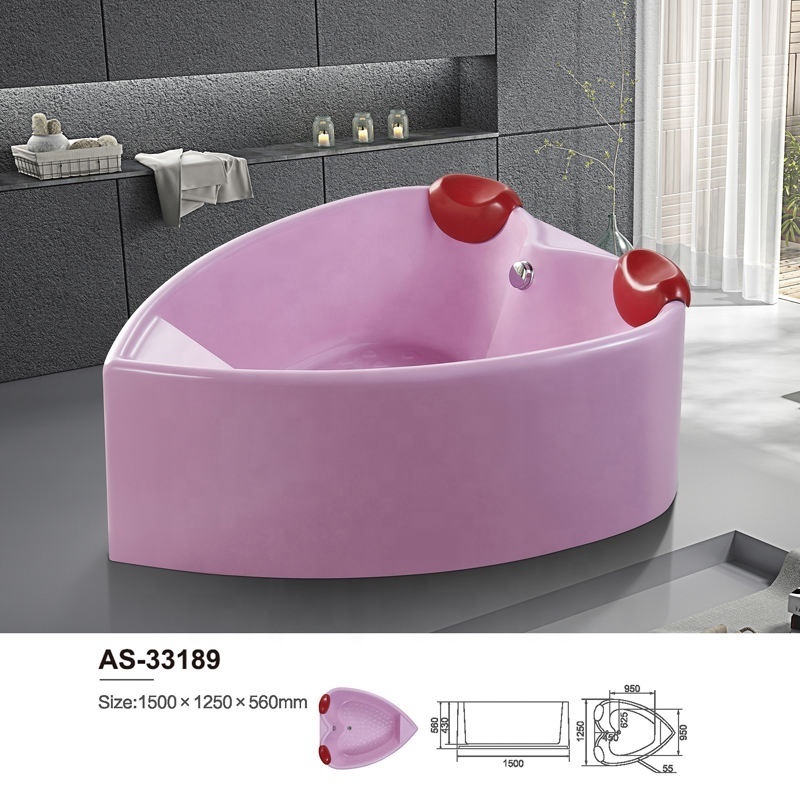 Hot selling fashion acrylic freestanding tub red  heart shaped massage bathtub for bathroom