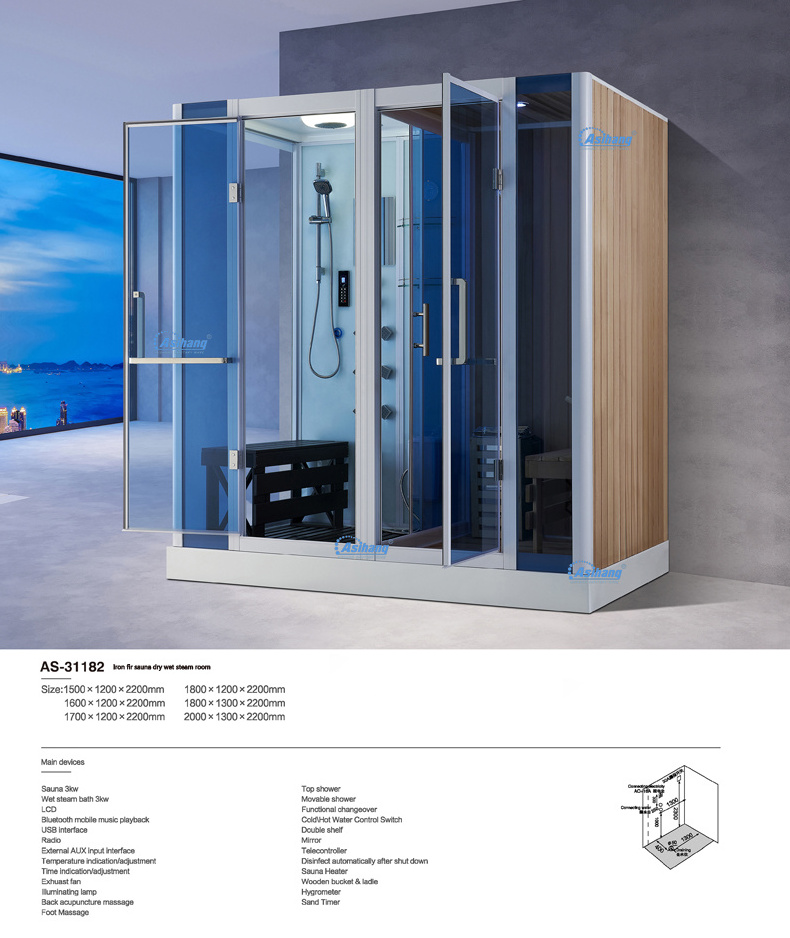 High Quality Indoor Sliding Door Sauna Steam Room Steam Computer Sauna Cabin Wood Dry Sauna Steam Room