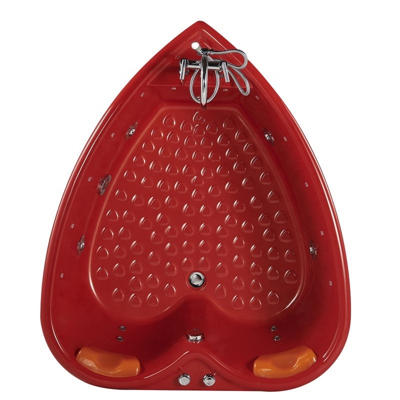 Hot selling fashion acrylic freestanding tub red  heart shaped massage bathtub for bathroom