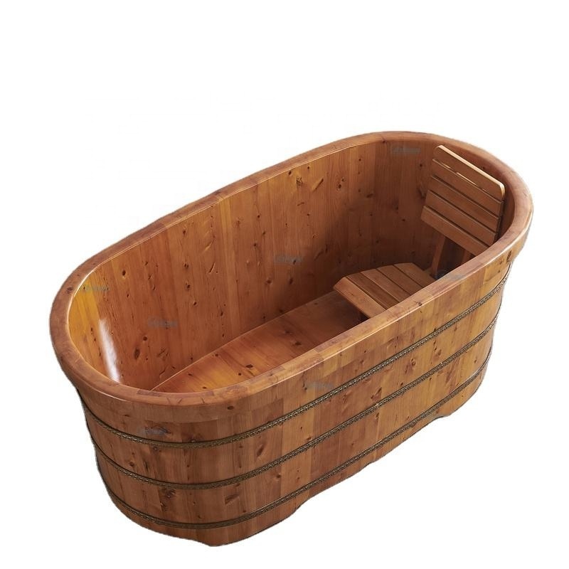 Bath tubs soak wood wooden barrel bathtub outdoor single freestanding frame bathtub for adult