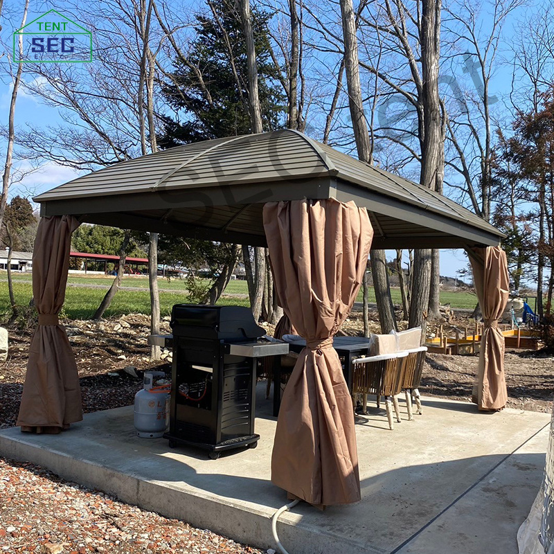 Customized 3x3 3x4 gazebo outdoor steel roof glass gazebo aluminum awning