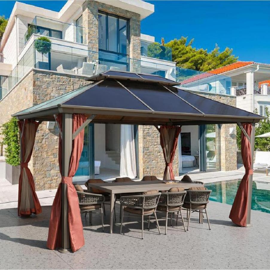 Modern Garden Waterproof roof glass gazebo 3x3 3x4 Luxury outdoor aluminium gazebo tent