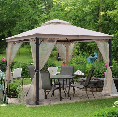 Outdoor Double Roof Waterproof Aluminum Hardtop Patio Gazebo With Mosquito Netting Curtain